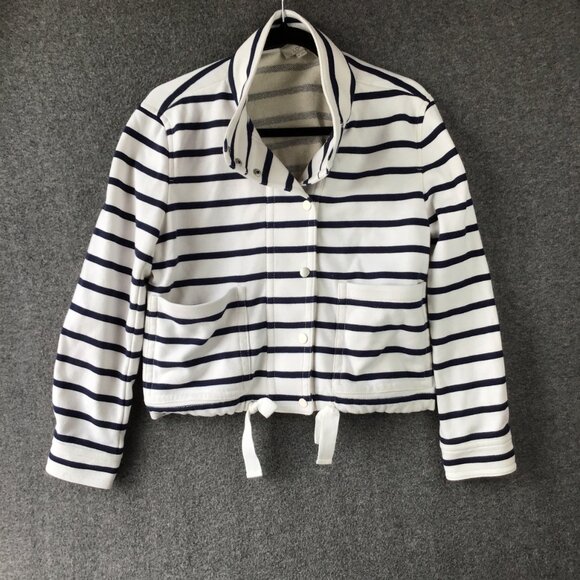 LOFT Draw String Long Sleeve Striped Jacket Top Sz M/L - Picture 2 of 11